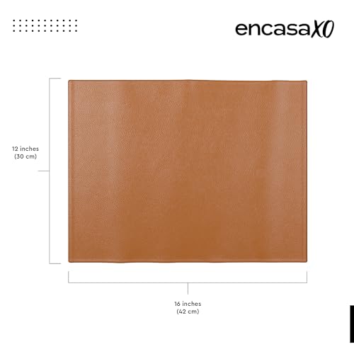 Image of Encasa XO Leather Dining Table Mats Set of 6 | Water Repellent & Heat Resistant Dining Table Mats | Washable & Easy to Clean Placemats for Kitchen Decor - 42x30 cm (Tan)