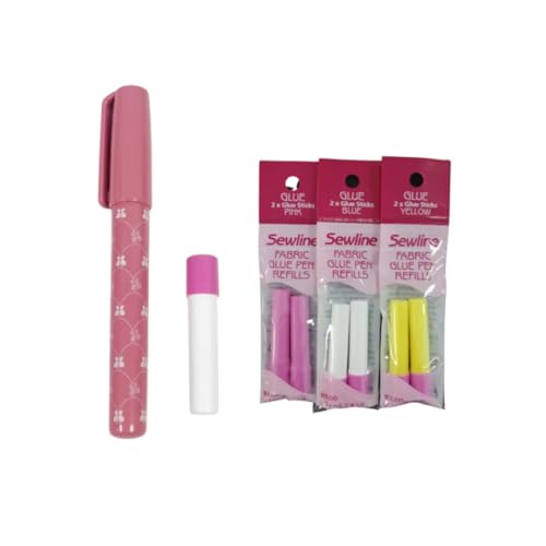 Pegamento Soluble para Tejidos Sewline Riolis + Repuesto Azul, Amarillo y Rosa Adhesivo Textil