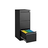 Aktenschrank mit 4 Schubladen, Stahl mit Schloss, vollständig montiert, unter dem Schreibtisch, Aufbewahrung für A4/Brief/Rechtsdokumente, Metall, für Büro, Zuhause und Geschäft