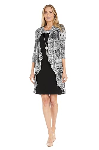R&M Richards 2PC Pleated Printed Flyaway Jacket W/Solid Tank Dress
