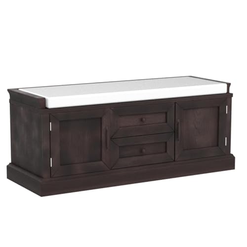 Merax Classic Wood Entryway Bench with Drawers and Seat Cushion for Hallway Front Door Espresso