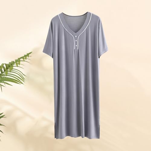 Men's Short Sleeve V Neck Henley Nightgowns, Mens Classic Modal Pajamas Ultra Soft Nightshirt Loose fit Nightdress2