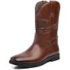 Slip Resistant Country Boots Classic Embroidered boot Cowboy Boots for Men Square Toe Chunky Heel Mid-Calf Boots