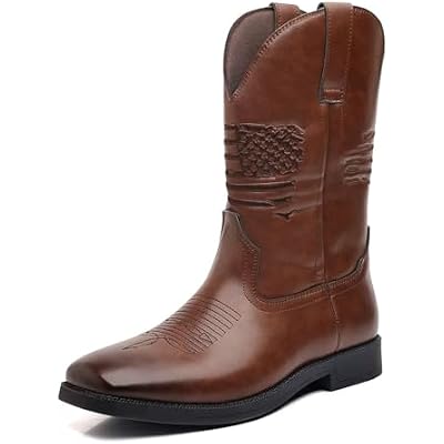 Slip Resistant Country Boots Classic Embroidered boot Cowboy Boots for Men Square Toe Chunky Heel Mid-Calf Boots