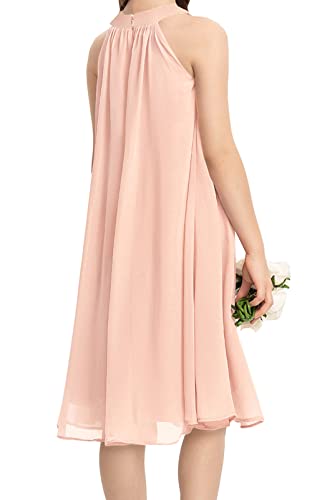 Galawaqe Girls Flowy Chiffon Fancy Dress Kids Halter Neck A Line Sleeveless Junior Bridesmaid Dresses Teen Party Gowns Pink #TOP2