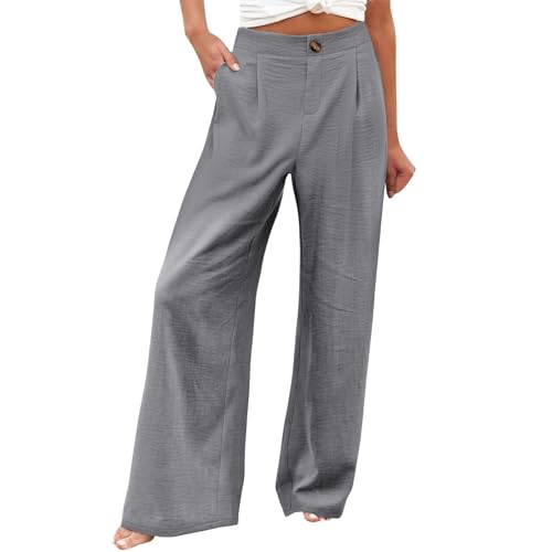 Wide Leg Dress Pants for Women Business Casual Elastic Waist Comfy Work Pants Baggy Lounge Pants Trousers with Pocket