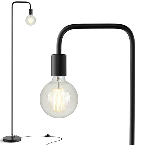 QiMH Industrial Floor Lamp with Light Bulb,Metal Tall Standing Lamp,Tall Modern Black Led Floor Lamp...