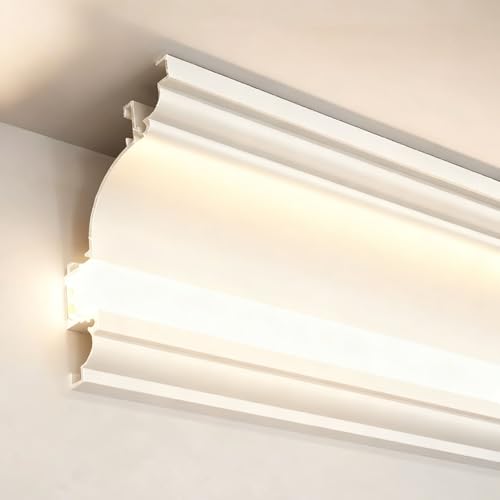 Vibeo Veletta LED Soffitto Cornice per Soffitto per Luci LED Indirette, Illuminazione per Cornice con Copertura Bianco Latte, Canale per Cornice Illuminato in Alluminio(2m(6.5ft))