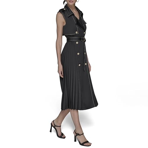 KARL LAGERFELD Women's Belted Sleeveless Satin Back Crepe Midi Dress3