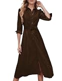 Women's Corduroy Maxi Dress Button Down Shirt Dress with Belt