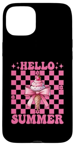 Hello Summer アイスクリーム コーン 女の子 ママ コケット リボン スマホケース iPhone 15 Plus 用
