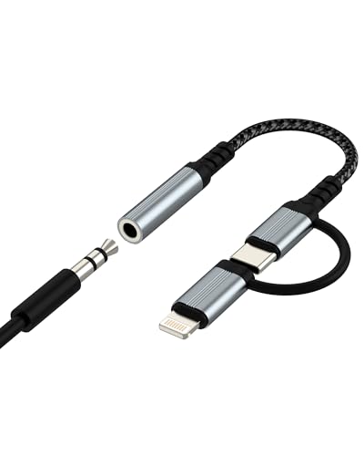 Aux - USB C LightningA_v^[ iPhone 17 16 15 14 13 Pro Max (2in1) 3.5mm wbhzWbN I[fBIP[u hO ⏕vO Ro[^[ }CN  _uANZT[ Ɩ S