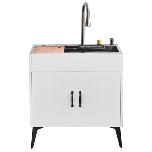 Fregadero Cocina 1 Seno,Mueble Fregadero de Acero Inoxidable,Fregadero Exterior Jardin,Lavabo de Baño con Grifo Extraíble y Componentes de Drenaje,Lavadero pila Exterior,para Restaurante,Comercial(Wit