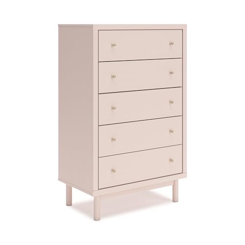 Signature Design by Ashley Wistenpine Modern 5-Drawer Chest of Drawers with Safety Stop, Pink
