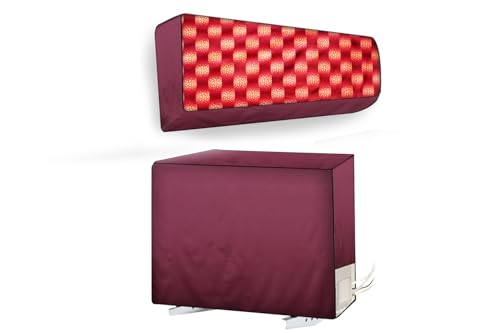 Image of The Furnishing Tree Split AC cover for indoor and outdoor unit of 2 ton waterproof and dustproof Maroon and Yellow different check pattern