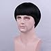 RightOn Short Black Bowl Cut Wig 80s Outfit For Men Synthetic Wigs Mushroom Hair for Party Halloween Hairnet Include