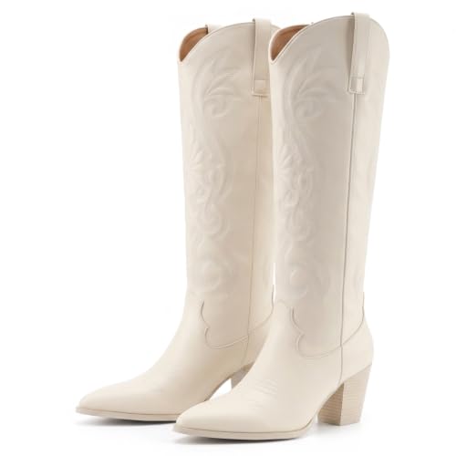 Image of WIRALOMI Cowboy Boots for Women Knee High Western Chunky Heel