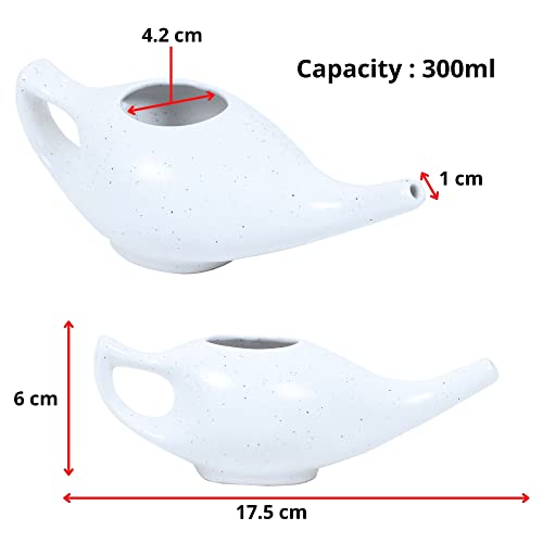 Image of Leak Proof Durable Porcelain Ceramic Neti Pot 220 ML for Natural Nasal Cleansing | Natural Treatment for Sinus, Infection and Congestion Microwave and Dishwasher Friendly (Marble)