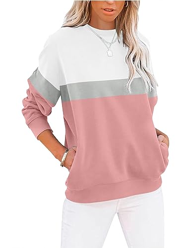 Cuptacc Langarmshirt Damen Pullover Herbst Farbblock Rundhals Sweatshirt...