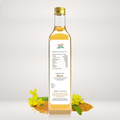 Image of Health and Orange H&O Yellow Mustard Oil-100% Pure Cold Pressed Edible Peeli Sarson Ka Tel-500 Ml Glass Bottle