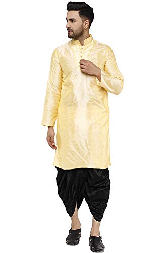 Kurta Dhoti para hombre ropa tradicional india boda conjunto seda dorado talla 38