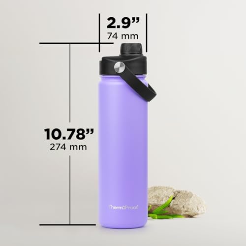 Image of ThermoProof Double-Walled Vacuum Insulated Stainless Steel Water Bottle - Wide Mouth with Chug & Spout Lids, Dishwasher Safe, Reusable, Leakproof, Hot & Cold for Men, Women & Kids - 22oz, Lavender