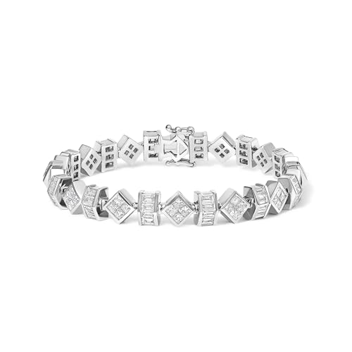 Haus of Brilliance 14K White Gold 9.0 Cttw Princess and Baguette Diamond Geometrical Style Link Bracelet (G-H Color, VS1-VS2 Clarity) - 7" Inches