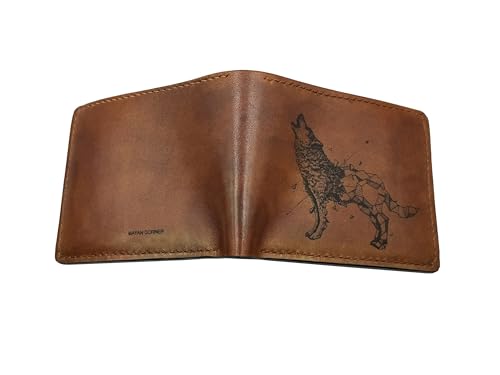 Wolf geometric leather wallet, handcrafted bifold ID card style, small gift for dad2