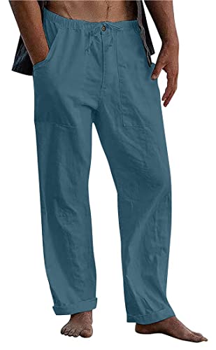 utcoco Men's Cotton Linen Beach Pants Loose Casual Drawstring