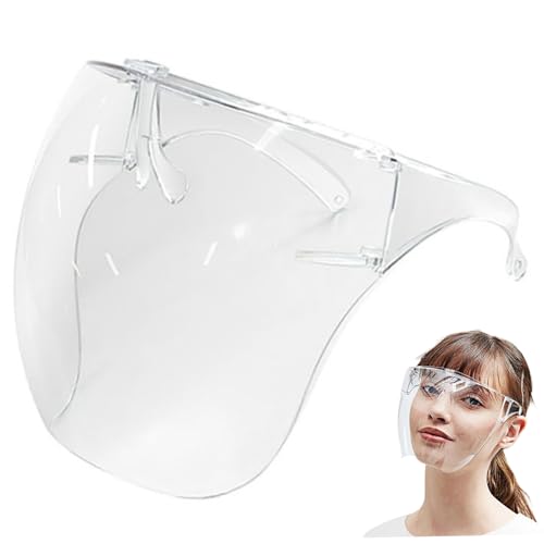 Maschera visiera, Visiera con occhiali, Maschera completa trasparente antiappannamento, Paraspruzzi protettivo riutilizzabile in plastica per goccioline per donne Uomini Bambini