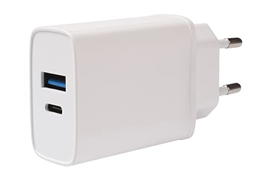 Vivanco TCVVDUALUSB20W – Cargador, cargador para móvil con función de carga rápida, USB-A, USB-C®, blanco