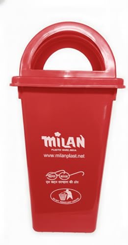 Image of Milan Plastic Garbage Dustbin With Dome Lid 60 Litre Red