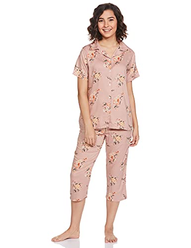 Image of Longies Women's Rayon Pyjama Night Suit Regular Capri Set (LCHSV001 Cream008 L)