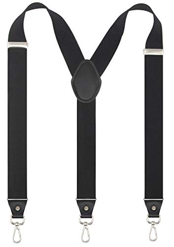 Mens Suspender with Swivel Hooks Adjustable Braces Y Shaped Elastic Comfortable Braces Strap (Black)