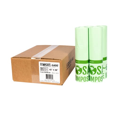 Image of EcoSafe-6400 HB4248-85 Certified Compostable Bag - 42x48 inch Green Bags for 55 Gallon Bin - Extra Strong Leak, Puncture and Tear Resistant Food Scraps Bin Liners, Pack of 80