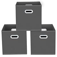 Yunkeeeper storage bins Cubes, Fabric Cube Organizer with Handle, Foldable Cube Bins for Cloth or Accessary Storage, 11x11x11, Set of 3,(Gray)