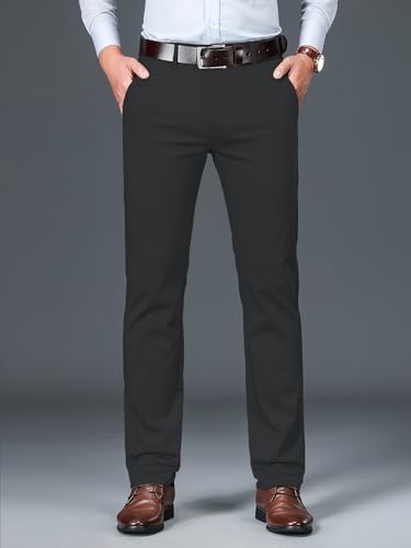 Image of AVANOVA Men's Light Grey Solid Trousers Light Business Style Slightly Stretch Straight Leg Pants for Outdoor Casual Daily (Trouser 127)