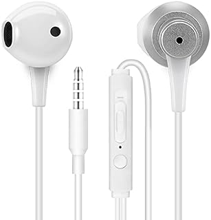 MAS CARNEY WH5 Białe Przewodowe Słuchawki douszne z mikrofonem, kompatybilne z gniazdami słuchawkowymi 3,5 mm, takimi jak odtwarzacze MP3/MP4, iPad, iPod, Samsung Galaxy S6/S7/S8, komputery i laptopy