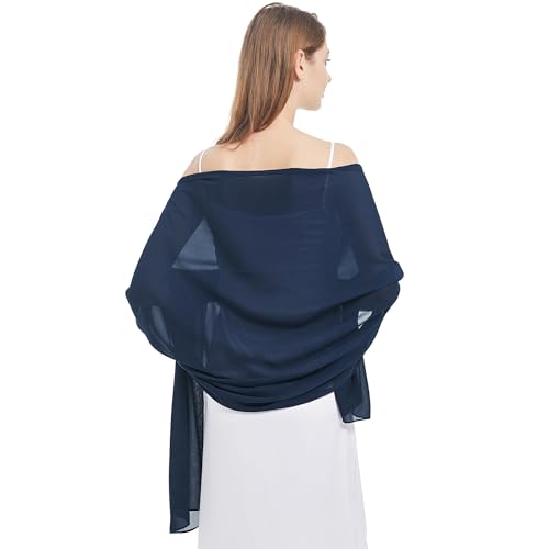 Ciormis Navy Blue Chiffon Shawls, Ladies Formal Shawls and Wraps for Evening Wedding Dresses (Navy Blue)