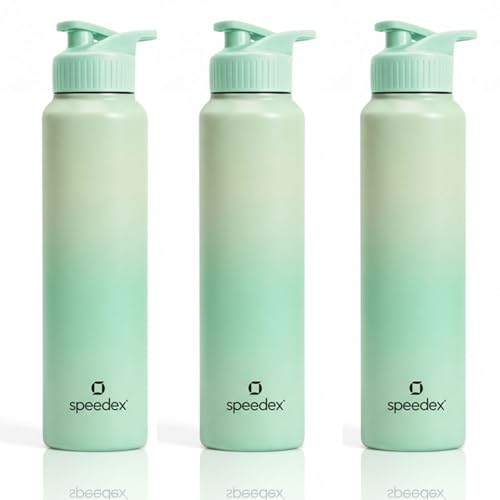 Image of Speedex Stainless Steel Metal Water Bottle 1 Ltr 1000 ml, BIS Approved, Leak Proof Sipper Cap Bottle for Office, School, Gym, Travel, Daily Use for Men, Women, Kids, Adults, Dual Green, Set of 3