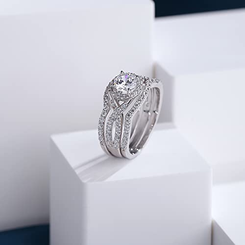 Han han 18K White Gold Plated 925 Sterling Silver Wedding Engagement Promise Eternity Ring Set for Women, Size 5-94