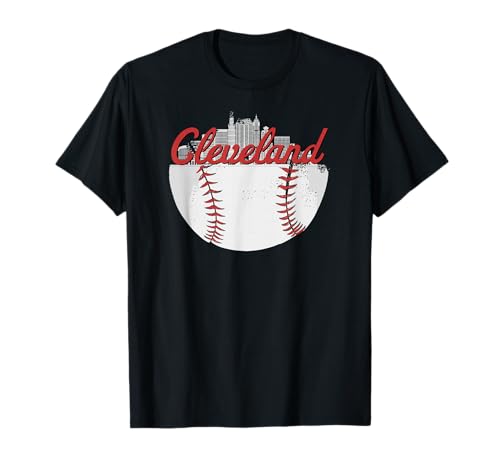 Cleveland Skyline Cityscape Baseball Retro Vintage T-Shirt
