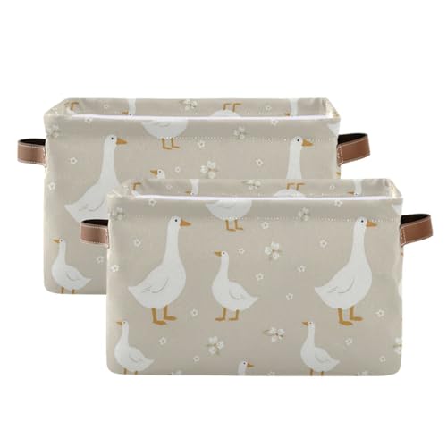 Image of Aslsiy Storage Basket Cute White Gooses Nursery Bins Baby Box Canvas Clothes Shelf Basket Laundry Hamper Gift Basket for Home Closet 2 Pcs