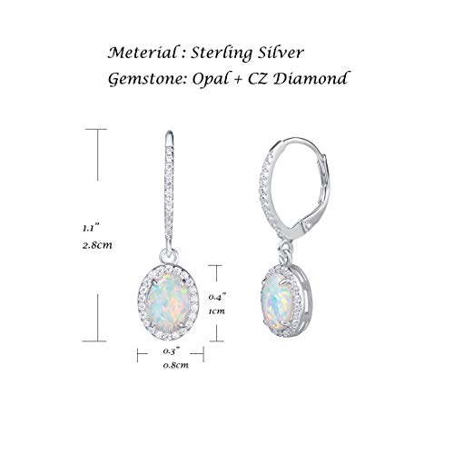 FANCIME Lever Back Earrings Sterling Silver Created White Fire Opal Halo Cubic Zirconia French Back Earrings Opal Jewelry for Women2
