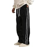 Track Pants Men Side Striped Baggy Wide Leg Lounge Pants Activewear Elastic Waist Parachute Pant Straight Leg Sweatpants Men Open Bottom Hip Hop Pant with Pockets Athletic Workout Casual Trousers