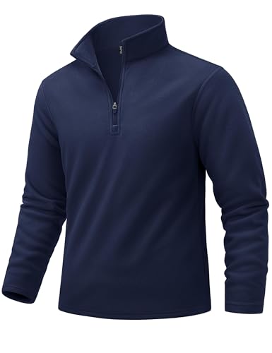 Image of TACVASEN Men's Fleece Zip Tops Winter 1/4 Zip for Men Stand Collar Hinking Outdoor Winter Warm Work Jacket Navy,M