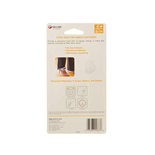 Velcro Brand For Fabrics | Permanent Sticky Back Fabric Tape For Alterations And Hemming | Peel And Stick - No Sewing, Gluing, Or Ironing | Pre-Cut Ovals, 1 X 3/4 Inch, White - 8 Sets #TOP4