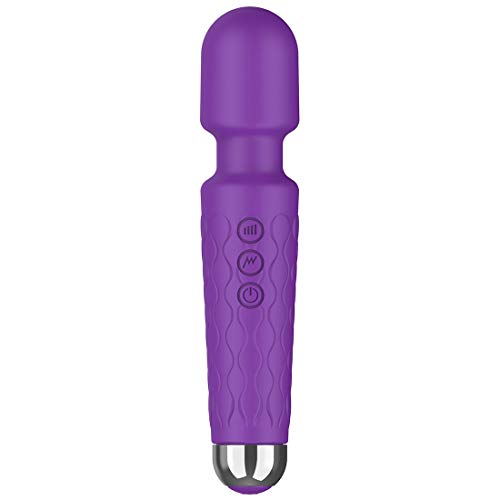 tuphen- Cordless Wand Massager Waterproof Handheld, 10 Powerful Speeds 20 Modes, Rechargeable Personal Body Back Neck Shoulder Massager (Purple)