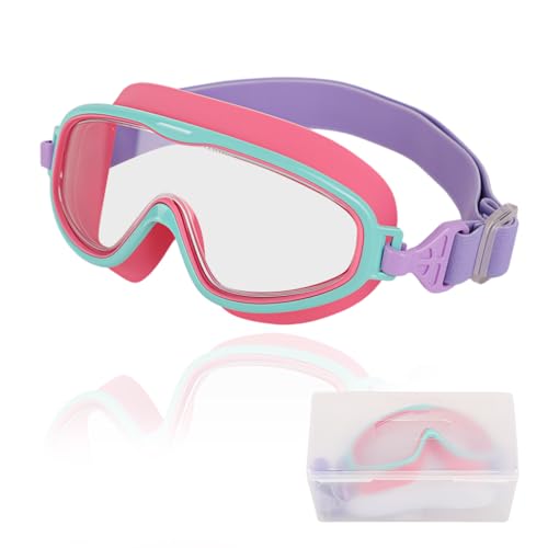 Image of PROBEROS Swimming Goggles for Kids, Big Frame Leakproof Anti-fog Swim Goggles, Soft Fit Swimming Goggles for Children, Soft Silicone Leak-Proof Design with Adjustable Strap for Pool, Pink