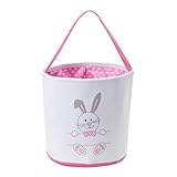 Easter Bucket, Canvas Easter Bunny Basket, Bunny Face Print Basket, Easter Basket with Handle for Easter Egg Hunts for Easter Party Gifts (Pink)